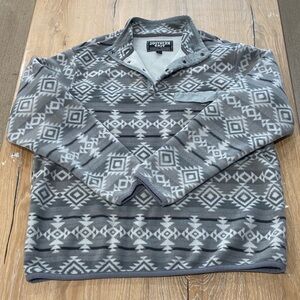Southern Grit Outfitters Gray And White Aztec Pull Over Fleece Sweater Large